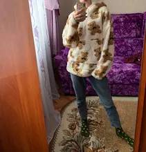 V-hanver-Sudadera con capucha para mujer, suéter con patrón de oso, de felpa cálida, Estilo Vintage coreano, holgado, para invierno, 2020