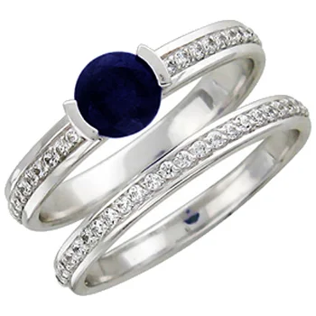 

Esthete ring with sapphire, cubic zirconia in white gold
