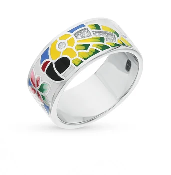 

Silver ring with cubic zirconia and sunlight enamel sample 925