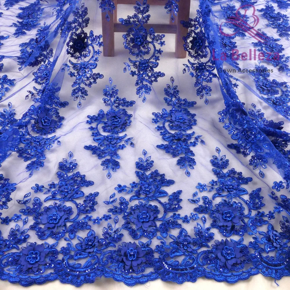 La Belleza Ручной работы синий, красный 3D Цветы/бисером свадебное/вечернее платье кружевной ткани 4" Ширина 1 ярд