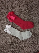 Calcetines de algodón suave para niños pequeños, pajarita grande chicas hasta la rodilla, largo, encaje, ropa de bebé, venta al por mayor