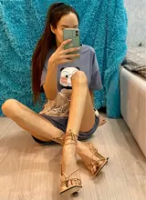 Aneikeh de verano zapatos de mujer Sandalias, de la Pu de moda Cruz-atado tacones de encaje fiesta bombas tamaño 35- 42 albaricoque blanco negro