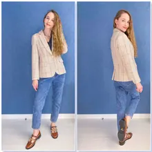 Female Blazer Coat Elegant Jacket Single-Button Wool Vintage Vimly Women Office Lady