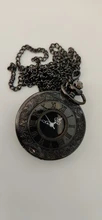 Pocketwatch negro Vintage CharmUnisex para hombre y mujer, Número romano de moda de cuarzo Steampunk, reloj de bolsillo, collar con colgante para hombre con cadena