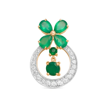 

Gold necklace 585 tests with stones: chrysoprase, fianit, womens neck pendant, necklace, female, fashion jewelry
