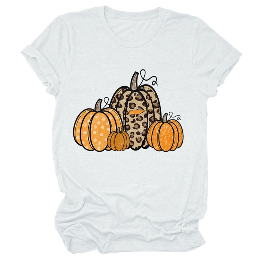 Pumpkin Print Short Sleeve Top Women White T-shirt 2020 New Halloween Tops Tee Women Clothes Female Festival Top Casual Tee