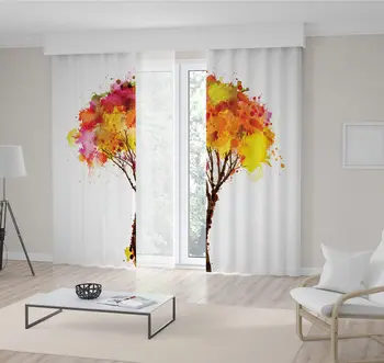 

Curtain Autumn Yellow Orange Green Rainbow Color Tree by Forming Blots Painting Style Art