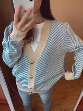 GIGOGOU solo Breasted V cuello mujeres botón árbol de Navidad negro suéter de punto Cardigan suelto de Jersey chaqueta abrigo