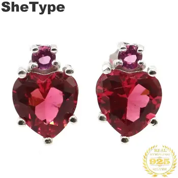 

12x8mm New Arrival Heart Shape 2.26g Created Pink Raspberry Rhodolite Garnet Ladies 925 Solid Sterling Silver Stud Earrings