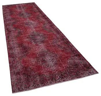 

138x385 Cm Red Handmade English Over Dyed Runner Rug-4x13 Ft