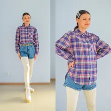 KarSaNy Boyfriend Oversized Shirt Plaid For Women Blouses And Tops Spring Loose Plaid