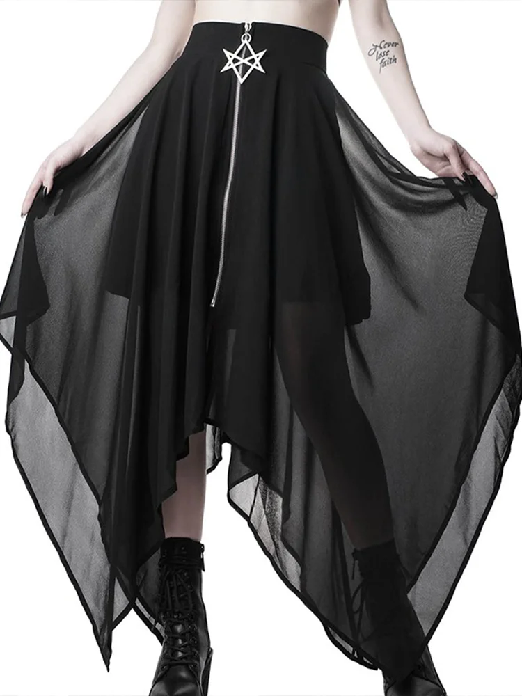 Gotycka spódnica Lato Mesh nieregularne kobiety spódnice gwiazda zamek  czarny Punk spódnice Gothic ciemności spódnica damska na co dzień luźne  spódnice Streetwear|Skirts| - AliExpress
