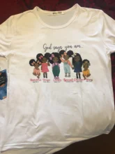 Maycaur Harajuku negro rizado africano el pelo de las niñas, camiseta de las mujeres de dibujos animados estampado gráfico Tops Camiseta Tee amigos T camisas