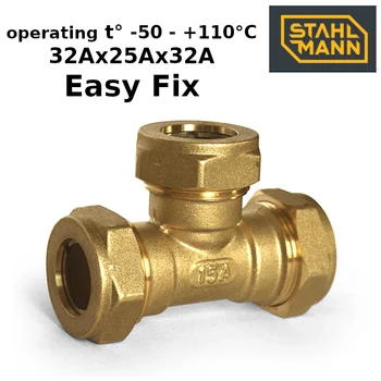 

Brass tee pipe fitting Stahlmann 32х25х32 EF couplings for water pipes coupler ferrule corrugated pipe coupling