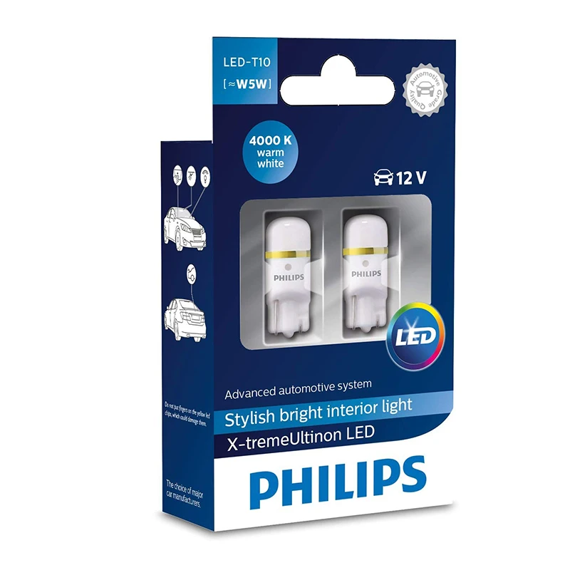 Philips W5W 12V-LED 1 0W (W2 1x9 5d) 4000K X-tremeVision (360) WBT10 (к.уп.2шт.) |
