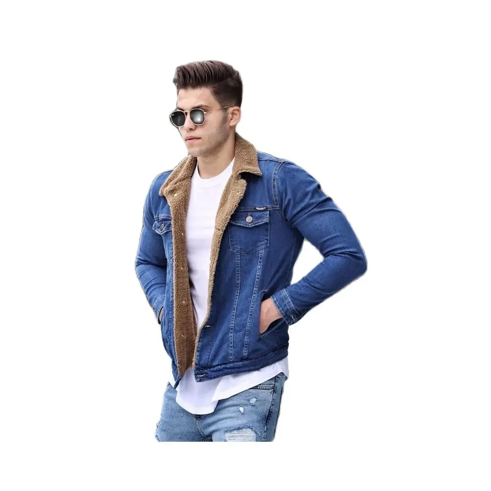 Men's Furry Blue Denim Streetwear 2021 Autumn Winter Season Bomber Young Style Chest Pocket Button Closure Thick Slim Fit Hot the blue season secede ru cd