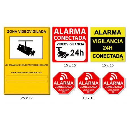 Cartel rigido PVC Alarma Conectada Zona Videovigilada 24 horas Rojo