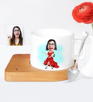 

Personalized Women 'S Mannequin Cartoon Wooden Altlıklı Ceramic Cup-1