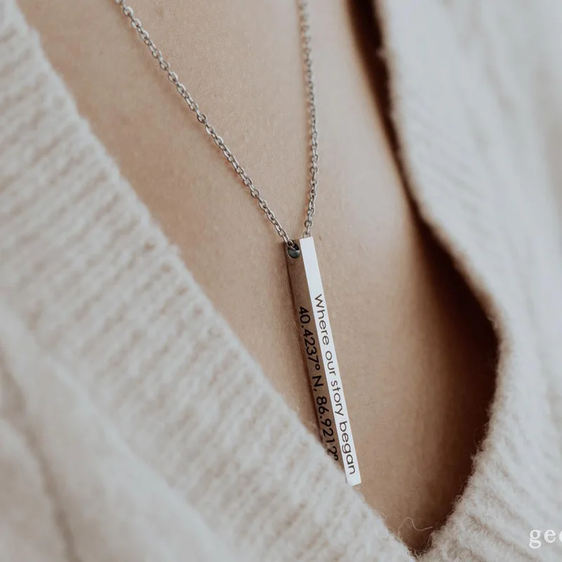 Custom Long Vertical Bar Necklace For 