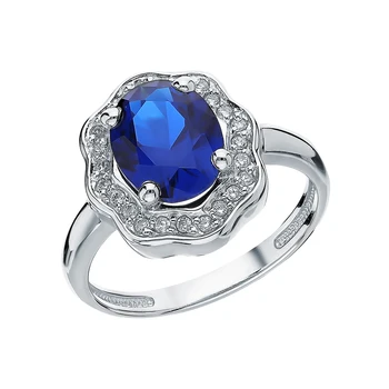 

Silver ring with sapphires, cubic zirconia and spinels synthetic sunlight sample 925