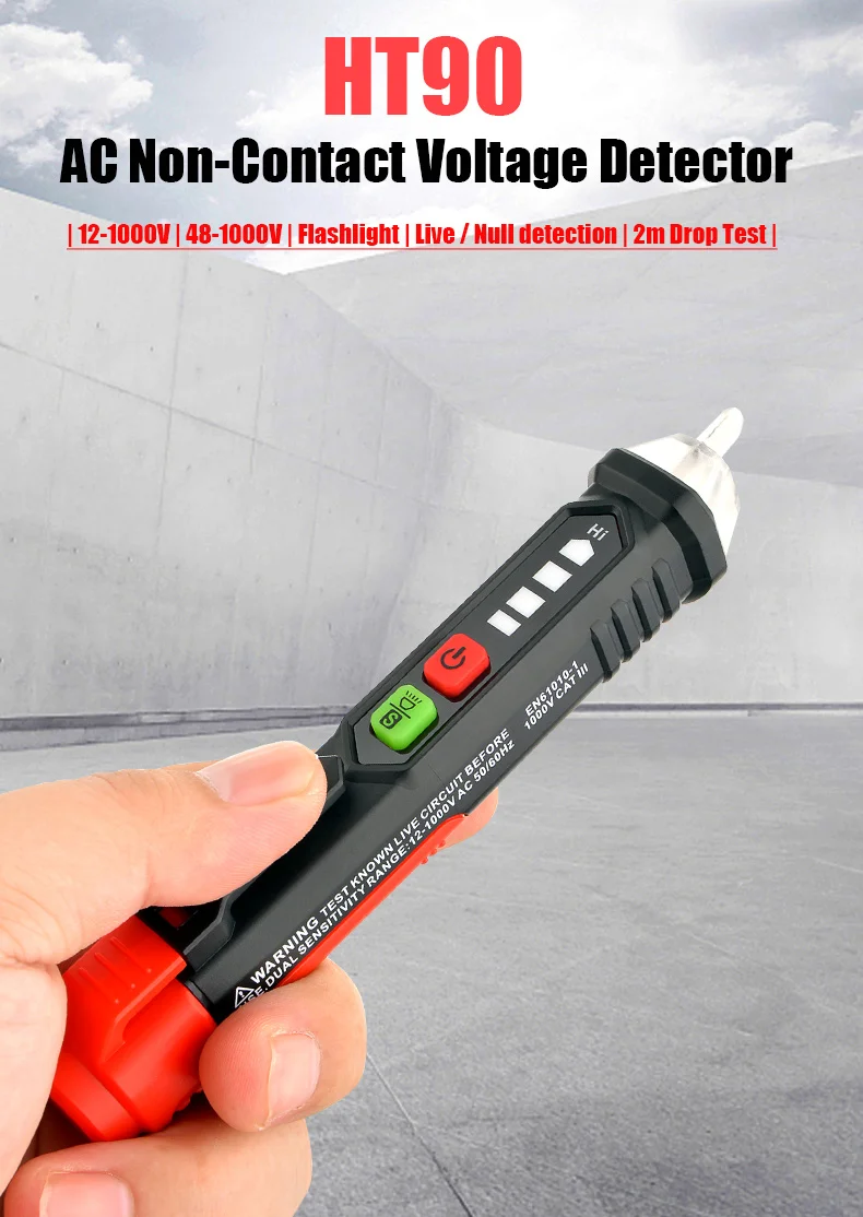 Voltage Indicator Non-contact Wire Break Detector Smart Electric Tester Live Null Check Hi Low Sensitivity AC 12-1000V HABOTEST electromagnetic field meter