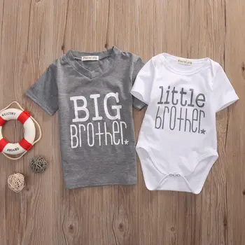 

2020 Matching Outfits new hot fashion white Little Brother Baby Boy Romper Bodysuit gray Big Boy T-shirt Tee