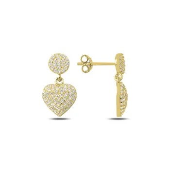 

Angemiel 925 Silver Zircon Stone Dangle Heart Earrings-Gold Plated