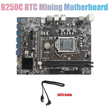 Placa base de minería B250C BTC con Cable SATA 12XPCIE a ranura para tarjeta gráfica USB3.0 LGA1151 compatible con DDR4 DIMM RAM para BTC