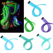 Alileader светящиеся поддельные волосы на заколках в одном куске светящиеся синтетические волосы розовый фиолетовый Сияющие волосы в темноте накладные волосы