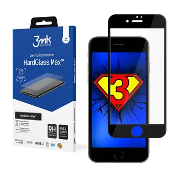 

3MK Protector de pantalla compatible con iPhone 8 Negro HardGlass Max - Grado de dureza de la pantalla 9H - Máxima Prote