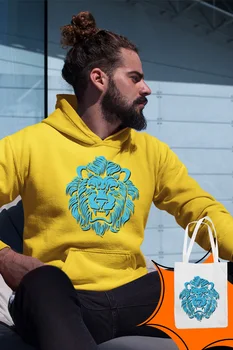

Angemiel Wear Angry Lion Yellow Men 'S Hooded Sweatshirt Bags Kombin