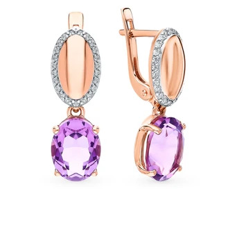 

Gold earrings with amethyst and cubic zirconia sunlight sample 585