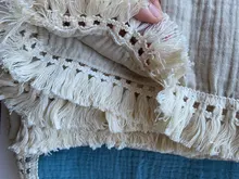 Manta para bebé de 120x100cm, edredón con flecos, pompón para recién nacido, manta de muselina para Baño