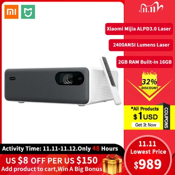 

Xiaomi Mijia Laser Projector 2400 ANSI Lumens 1920*1080P 150" MIUI TV 2+16GB eMMC Wifi Bluetooth Dual 10W Speaker Home Theater
