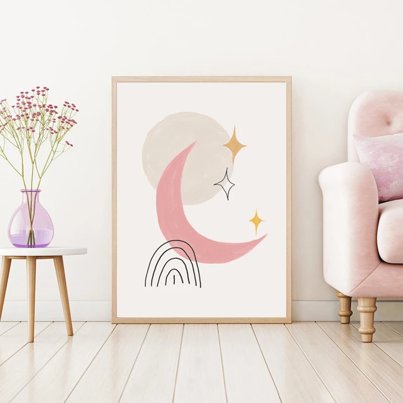Бледно-розовый Абстрактная Геометрия принты Луны Nordic плакат Бохо Wall Art