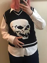 Rapcopter-suéteres Y2K para mujer, suéteres de calaveras con cuello de pico, blusas de punto azules informales holgadas, ropa de calle Retro para mujer, Tops de punto 2020