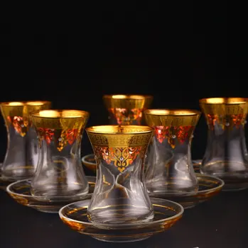 

Thin Waist Turkish Tea Set Saucers Gold And Stone Coated 12pcs