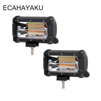 

ECAHAYAKU 2PCS 5" 72W Dual Color Triple-row LED Work Light Bar Flood IP68 for SUV Off-road Car Steamship Motorcycle Car LED Lamp