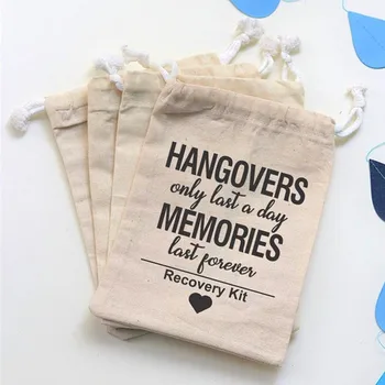 

custom Emergency Survival Kit bag Muslin Welcome Drawstring Bags Hangovers kit Pouches Cotton Wedding Favor gift Packaging Bags