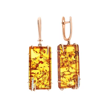 

Gold earrings with amber sunlight sample 585
