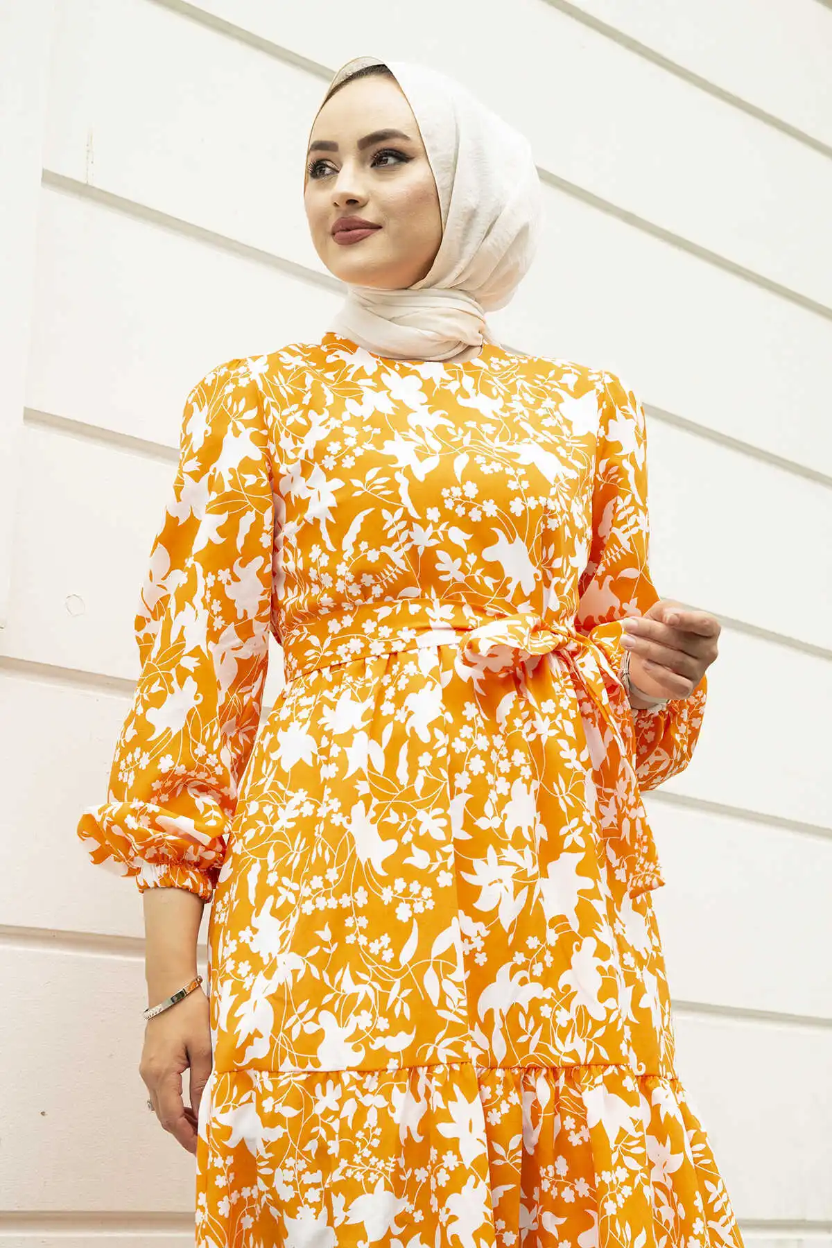 Waist Belted Skirt Frilly Hijab Turkey Dress For Women Gulf Abayas Modest Fashion Arabic Ramadan Clothes Moroccan Jilbab 2022