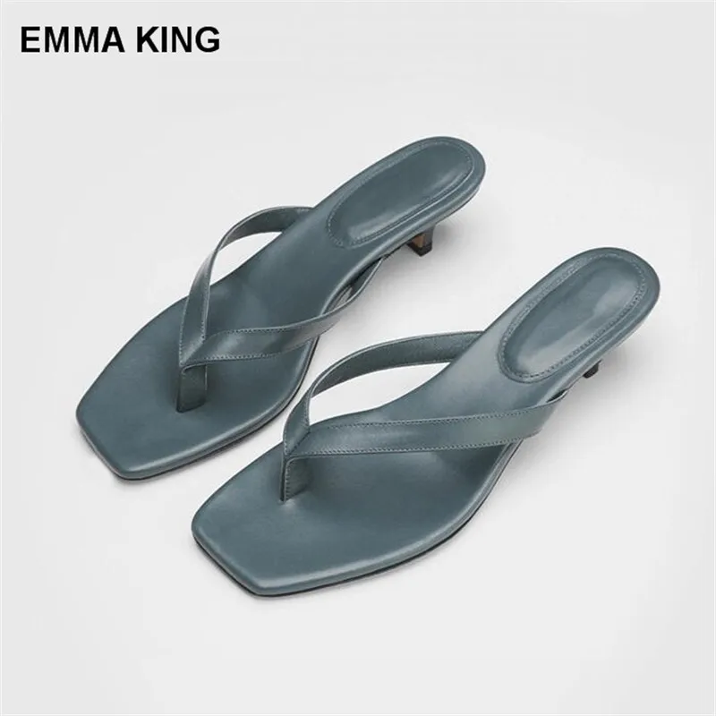XLTX01-LA Emma king/Босоножки на низком каблуке с квадратным носком; кожаные шлепанцы; шикарные стильные Вьетнамки; женские уличные шлепанцы для отдыха - Цвет: XLTX01-LA