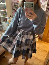 Sweater Skirt-Set Matching-Set Merry-Pretty Plaid 2pieces-Outfits Blue Spring Pleasted
