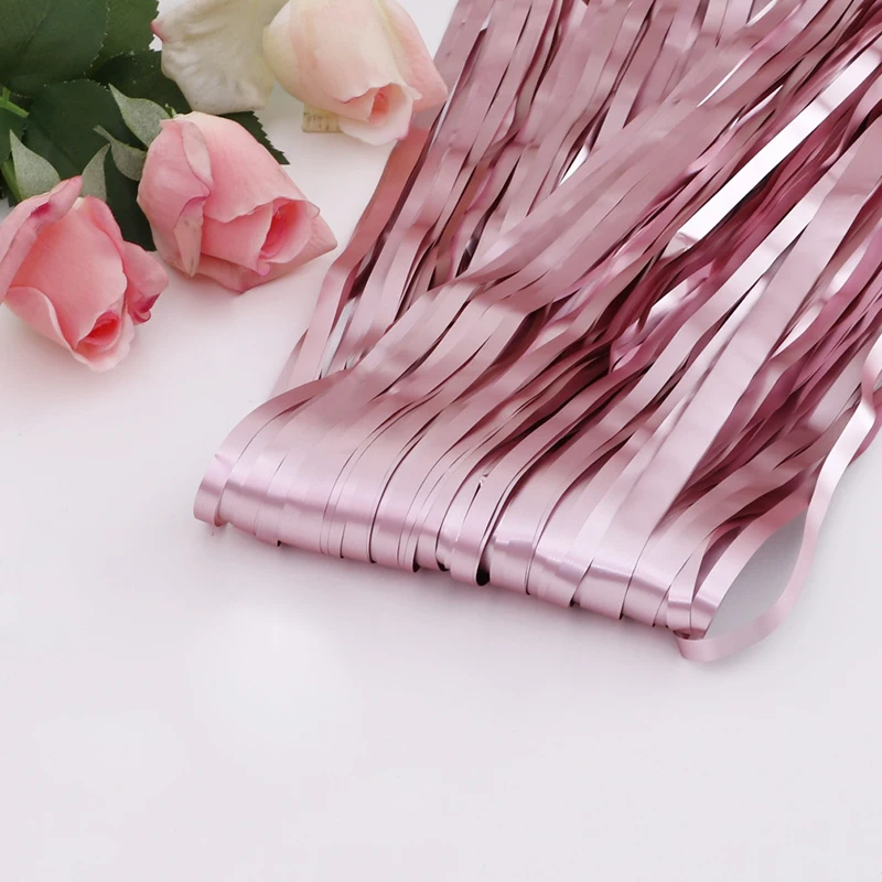 Matte Pink 1*2 м матовая металлическая мишура, бахрома, фольга, занавеска для дождя, для дня рождения, свадьбы, девичника, вечерние украшения, фольга, занавеска для дождя - Цвет: Matte Pink