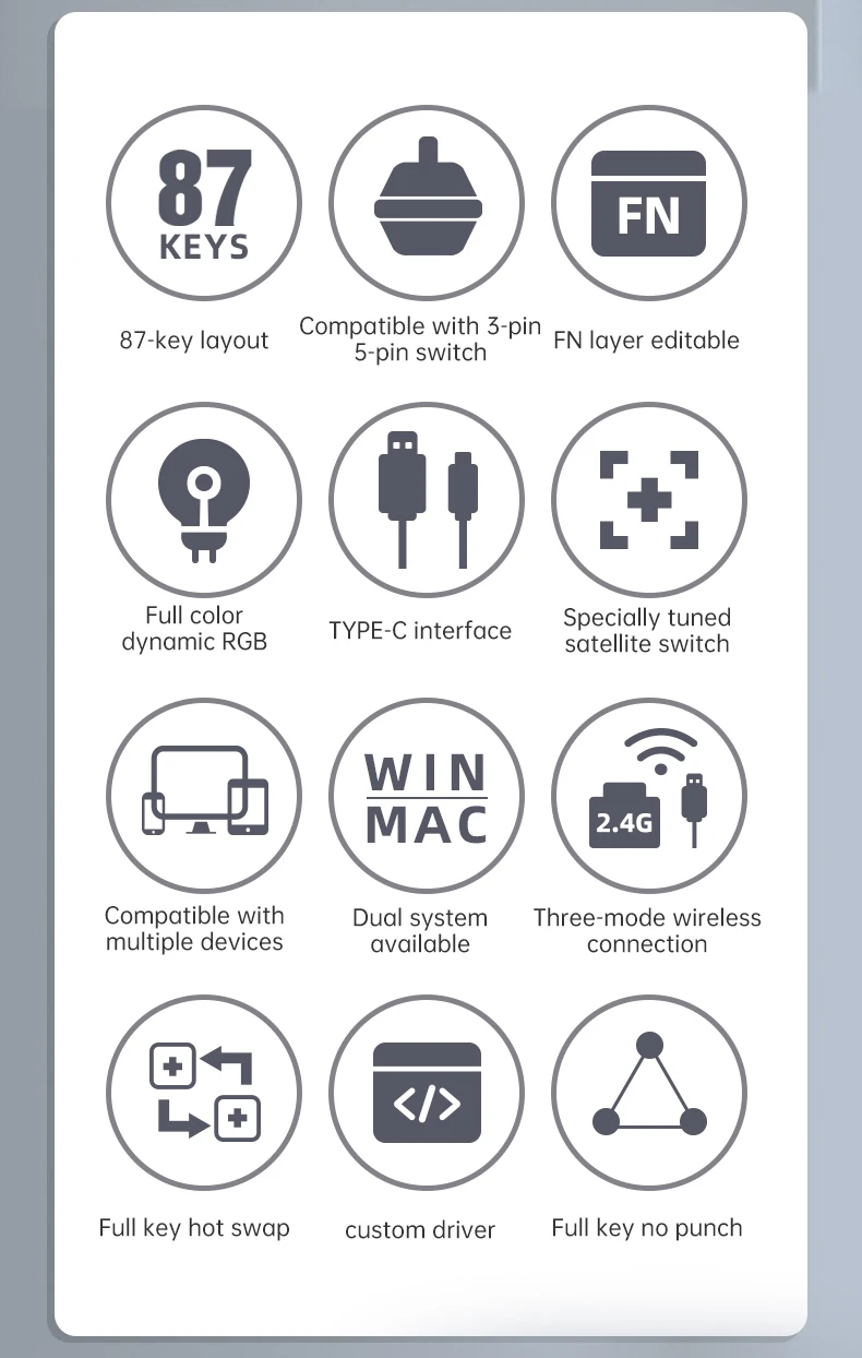FL·ESPORTS MK870 Kit Bluetooth Wireless 2.4G Three-Mode Keyboard Customization Kit Satellite Axis Full Key Hot Swap 87 Keys korean computer keyboard