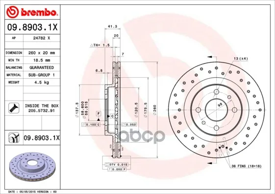 Диск Тормозной Передн, Lada: 110 95-, 111 95-, 112 95- Brembo арт. 09.8903.1X