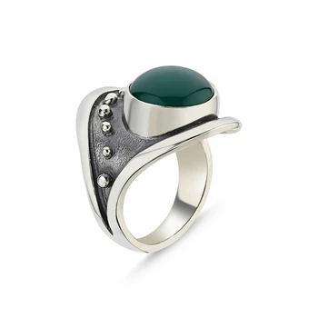 

Silver 925 Sterling Green Agate Stone Handwork Ring