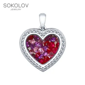 

Silver Pendant "Heart" with cubic zirconia SOKOLOV fashion jewelry silver 925 women's male, pendants for neck women