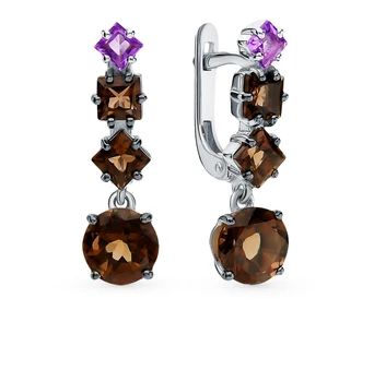 

Silver earrings with раухтопазами and amethyst sunlight sample 925 test