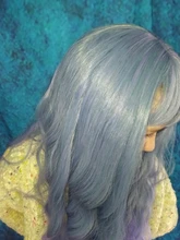 LOUIS FERRE-Peluca de cabello sintético para mujeres negras, cabellera artificial largo ondulado con flequillo, color azul y morado, resistente al calor